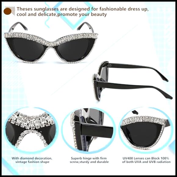 Oversized Cat Eye Sunglasses with Diamond Rhinestone Frame UV Protection main image 7
